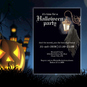 Einfache schwarze gruselige Laterne Halloween-Part Einladung