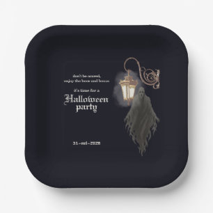 Einfache schwarze gruselige Laterne zum Halloween Pappteller