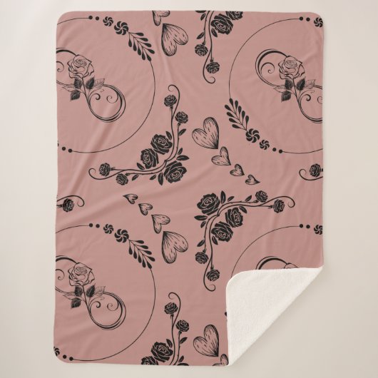 Einfache schwarze Herzen, Blüte, Unendlichkeit auf Sherpadecke (Vorderseite)