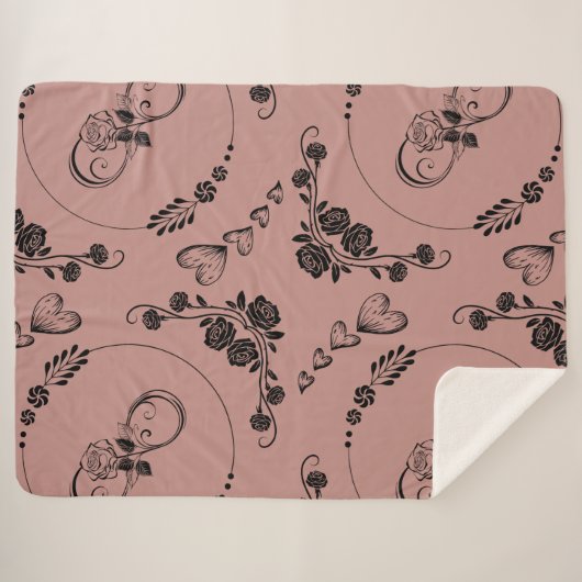 Einfache schwarze Herzen, Blüte, Unendlichkeit auf Sherpadecke (Vorderseite (Horizontal))