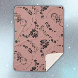 Einfache schwarze Herzen, Blüte, Unendlichkeit auf Sherpadecke