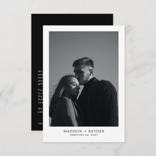 Einfache Schwarze Hochzeit Dankeschön-Karte mit Fo Dankeskarte (Vorne/Hinten)