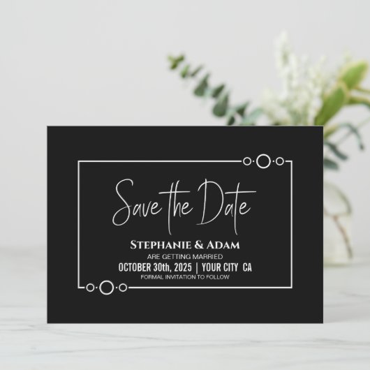 Einfache Schwarze Hochzeit Das Datum speichern Save The Date (Stehend Vorderseite)