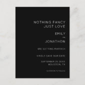 Einfache Schwarze Hochzeit im Text speichern des D Ankündigungspostkarte (Vorderseite)