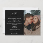 Einfache Schwarze Hochzeit mit Foto und Monogramm Einladung (Vorderseite)