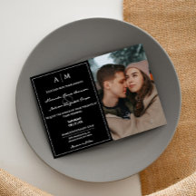 Einfache Schwarze Hochzeit mit Foto und Monogramm