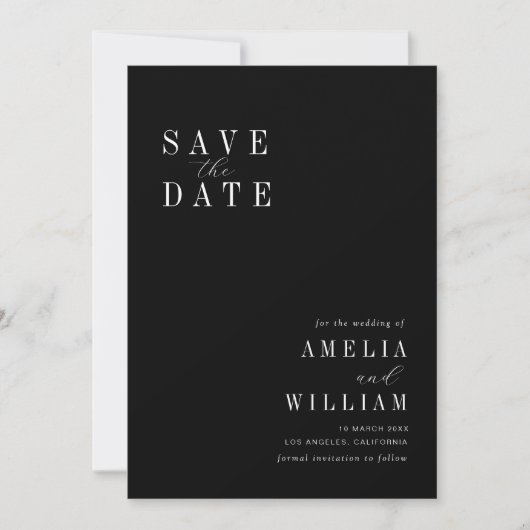 einfache schwarze Hochzeit Save the Date (Vorderseite)