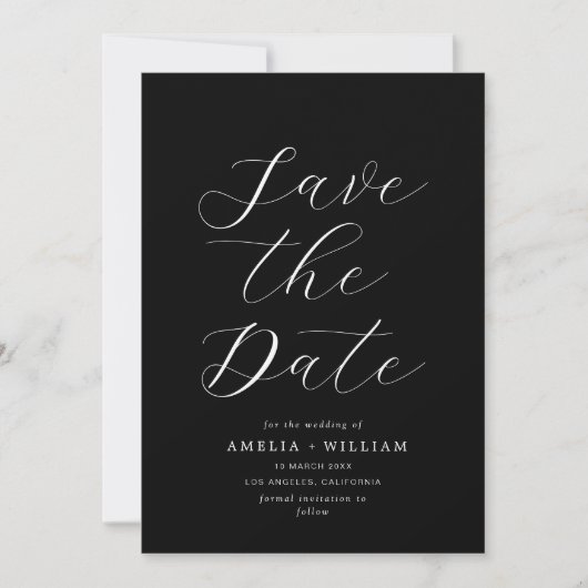 einfache schwarze Hochzeit Save the Date (Vorderseite)