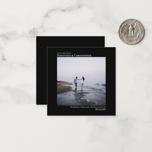 Einfache Schwarze Hochzeit Speichern Sie das Date  Mitteilungskarte (Vorderseite/Rückseite Beispiel)