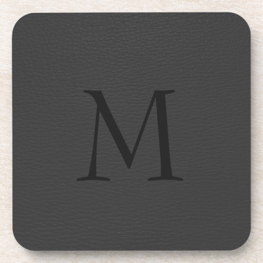 Einfache Schwarze Imitate Leather Look Monogram Untersetzer (Vorderseite)