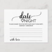 Einfache Schwarze Kalligrafie Date Night Idea Kart Postkarte (Vorderseite)