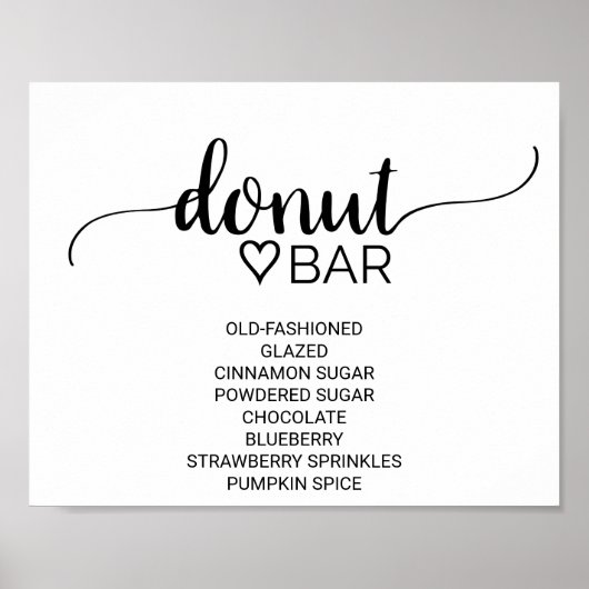 Einfache Schwarze Kalligrafie Donut Bar Sign Poster (Vorne)