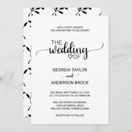 Einfache Schwarze Kalligrafie-Hochzeit Einladung