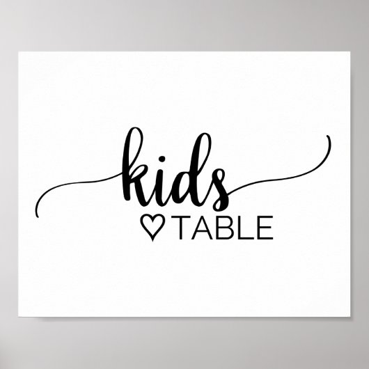 Einfache schwarze Kalligrafie Kids Table Sign Poster (Vorne)
