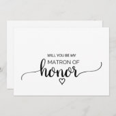Einfache schwarze Kalligrafie Matron of Honour Vor Einladung (Vorne/Hinten)