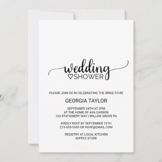 Einfache Schwarze Kalligrafie-Polterabend Einladung (Vorderseite)