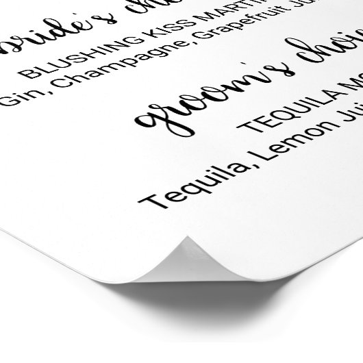 Einfache schwarze Kalligrafie Signature Drinks unt Poster (Ecke)