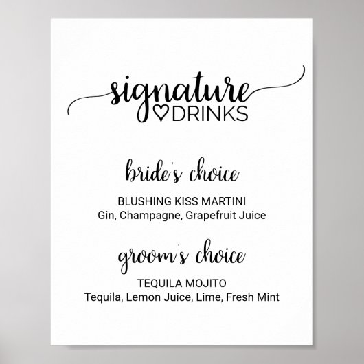 Einfache schwarze Kalligrafie Signature Drinks unt Poster (Vorne)