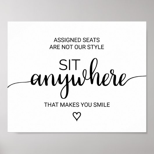 Einfache schwarze Kalligrafie Sit Anywhere Signier Poster (Vorne)