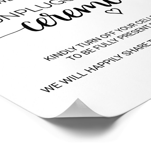 Einfache schwarze Kalligrafie Unplugged Zeremony S Poster (Ecke)