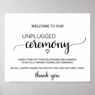 Einfache schwarze Kalligrafie Unplugged Zeremony S Poster