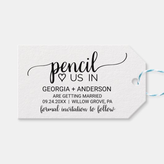 Einfache schwarze Kalligraphie Save the Date Geschenkanhänger (Vorderseite (Horizontal))