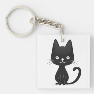 Einfache schwarze Katzenillustration süße Kawaii-K Schlüsselanhänger