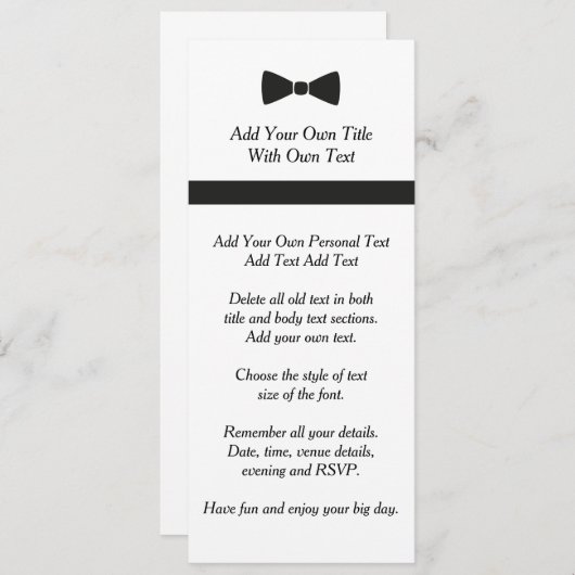 Einfache Schwarze Krawatte Bow Krawatte Einladung (Vorne/Hinten)