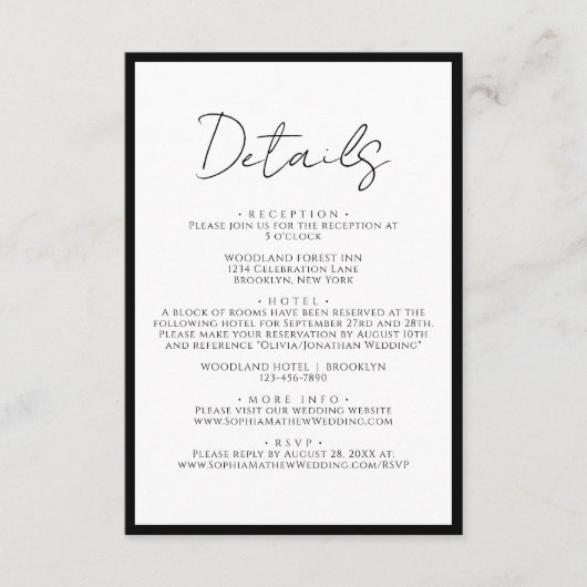 Einfache Schwarze Krawatte Weiße Skriptangaben Hoc Begleitkarte (Vorderseite)