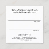 Einfache Schwarze Kundenreferenz Empfehlungskarte (Rückseite)