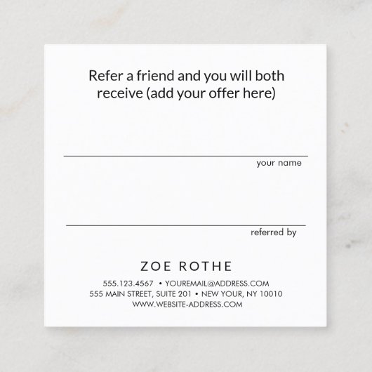 Einfache Schwarze Kundenreferenz Empfehlungskarte (Rückseite)