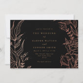 Einfache Schwarze Kupfer Elegante Blumenhochzeit Einladung (Vorderseite)