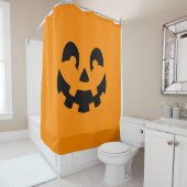 Einfache schwarze Kürbisgesicht an orangefarbenem  Duschvorhang (Beispiel)