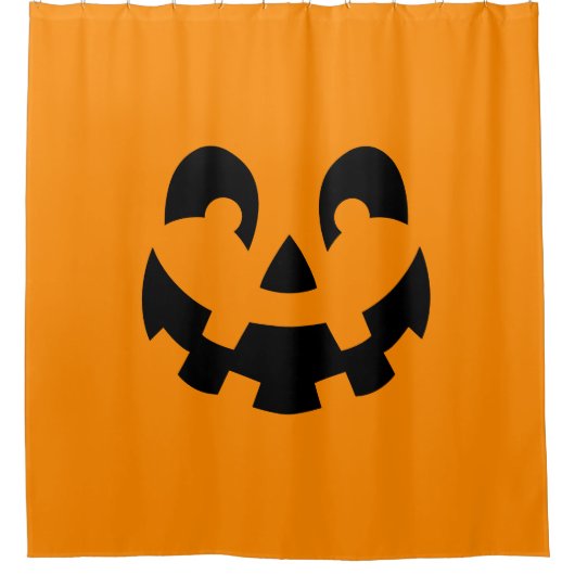 Einfache schwarze Kürbisgesicht an orangefarbenem  Duschvorhang (Vorderseite)