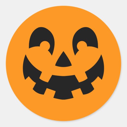 Einfache schwarze Kürbisgesicht an orangefarbenem  Runder Aufkleber (Vorderseite)