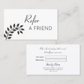 Einfache schwarze Leaf Refer a Friend Empfehlungskarte (Vorne/Hinten)
