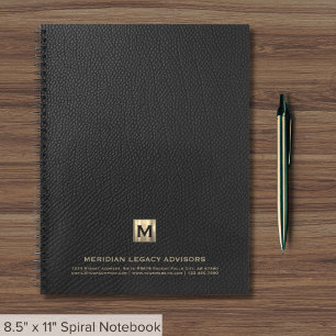 Einfache schwarze Leder Elegant Gold Monogram Notizblock