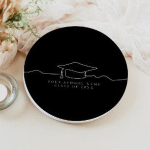 Einfache Schwarze Linie Art Graduation Cap Pappteller