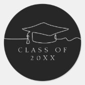 Einfache Schwarze Linie Art Graduation Cap Runder Aufkleber (Vorderseite)