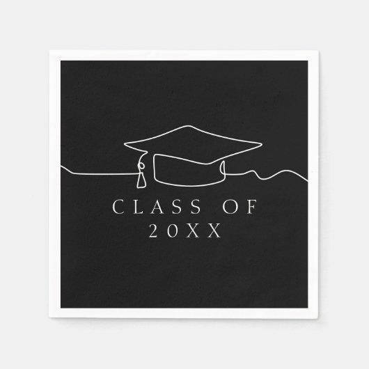 Einfache Schwarze Linie Art Graduation Cap Serviette (Vorderseite)