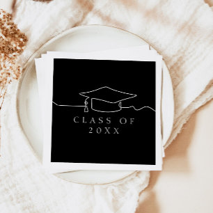 Einfache Schwarze Linie Art Graduation Cap Serviette