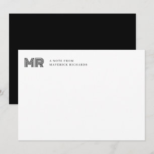Einfache Schwarze Maskuline Monogram Mitteilungskarte