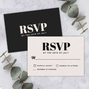 Einfache schwarze moderne minimalistische Hochzeit RSVP Karte