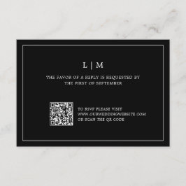 Einfache Schwarze Monogram QR Code Elegante Hochze RSVP Karte