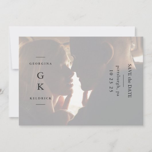 Einfache Schwarze Monogramm-Einmalige Hochzeit ein Save The Date (Vorderseite)
