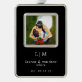 Einfache Schwarze Monogramm Elegant Erste Weihnach Rahmen-Ornament Silber (Vorderseite)
