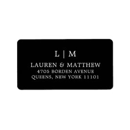 Einfache Schwarze Monogramm Elegante Hochzeit Adressaufkleber