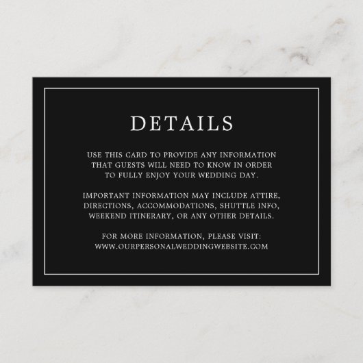 Einfache Schwarze Monogramm Elegante Hochzeit Begleitkarte (Vorderseite)