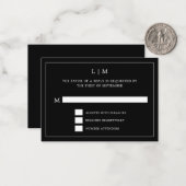 Einfache Schwarze Monogramm Elegante Hochzeit Mitteilungskarte (Vorderseite/Rückseite Beispiel)