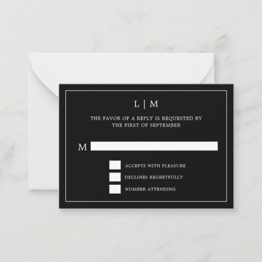 Einfache Schwarze Monogramm Elegante Hochzeit Mitteilungskarte (Vorderseite)